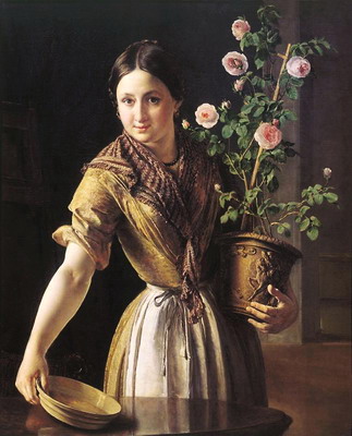 Девушка с горшком роз. худ. В.А. Тропинин. 1850 г.